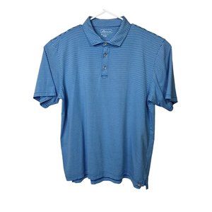 Peter Millar Polo Shirt XL, Blue Striped Short Sleeve Golf 100% Pima Cotton, U43